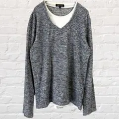 ビームス ハート 長袖 レイヤード風 カットソー 綿混 マーブル生地 ロンT