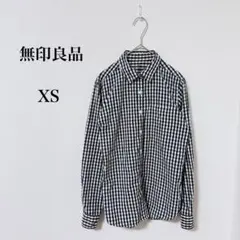 無印良品◇ギンガムチェック長袖シャツ 黒×白 コットン100% XSサイズのサムネイル