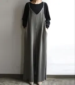 プリーツワイドサロペット L グレー系のサムネイル