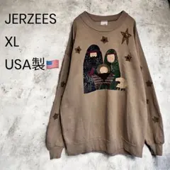 90s JERZEES XL ベージュ プリントスウェットUSA製　ヴィンテージ