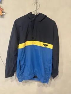 フード付きナイロンジャケット ネイビー/イエロー/ブルー