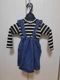 ブリーズ/BREEZEリブボーダーカットソー+デニムジャンパースカートセット90