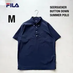 【フィラ/ FILA】半袖ポロシャツ M ネイビー シアサッカー ボタンダウンのサムネイル