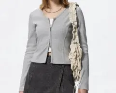 GU リブダブルジップVネックカーディガン