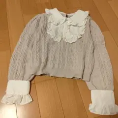 フリル襟 ケーブルニット 長袖　ピンク ベージュ　エブリンのサムネイル
