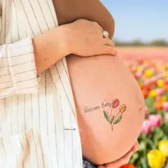 マタニティフォト ペイント シール 手書き アート 春 写真