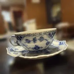 Royal Copenhagen 青い花柄 ティーカップとソーサー2客セット