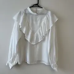 discoat 胸元フリル長袖ブラウス