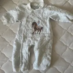 美品　ホワイト 馬の刺繍ロンパース 80 ambermimi