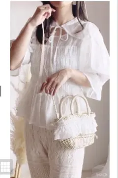 GRL 花柄シアーリボンシャーリングトップス pp119