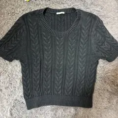 GU ダークグレー ケーブルニット 半袖セーター XL