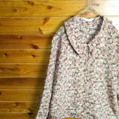 シャツ　ブラウス　長袖　花柄　総柄　レトロフェミニン　丸襟　レトロ　アンティーク