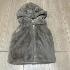 H&M フェイクファーフード付きベスト 92サイズ　ブラウン