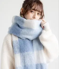 モヘアタッチ ボリュームフリンジマフラー 無地/チェック