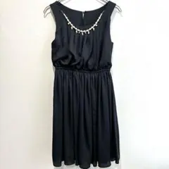 ノースリーブ パール装飾 ミニワンピース ネイビー フォーマルワンピース