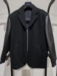 黒 ウール 合成皮革 ジャケット