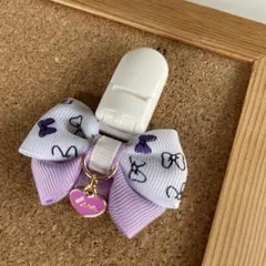 ☆リボン名札クリップ なふだちゃん パステルフラワー柄×くすみピンク