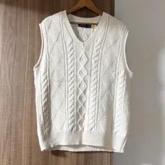 【1回着用】ポロラルフローレン Vネック ケーブルニットベスト アイボリー L