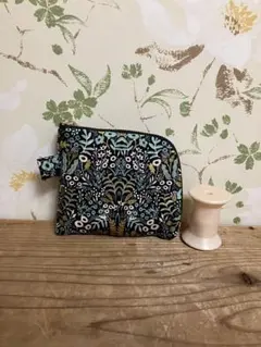 ハンドメイドL字型コインケース　ボタニカル　ゴールド箔押し