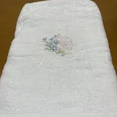 バスタオル ブルー花柄刺繍(大判)