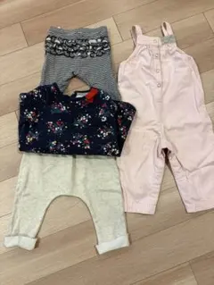 プチバトー4点セット　カルソン、ワンピース、オーバーオール　12m〜18m