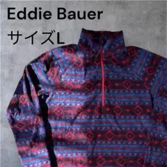 90s Eddie Bauer 総柄 フリース ハーフジップ L ネイティブ柄