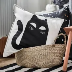 未開封 IKEA クストフィール クッションカバー ネコ ホワイトブラック