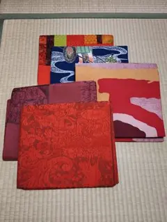 〈中古帯5点セット〉洒落袋帯2本・名古屋帯3本　正絹　良品