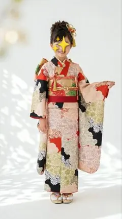 7歳　レトロ正絹菊　七五三　お着物・作り帯セット　アンティーク