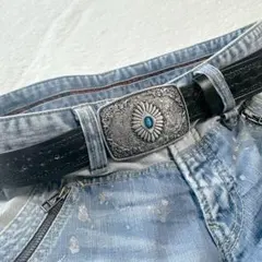 【ラスト1点】ブラック　レザーベルト　グランジ　ウエスタン　ターコイズ　y2k