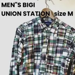 MEN"S BIGI UNION STATION チェック柄パッチワークシャツMのサムネイル