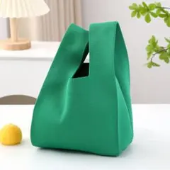 人気！無地　緑Green　ミニ ニットバッグ サブバッグ トートバッグ