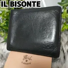 イルビゾンテ 2つ折り財布 ブラック レザー IL BISONTE 財布 黒牛革