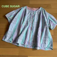 CUBE SUGAR マドラスチェック 半袖プルオーバー トップス サイズMのサムネイル