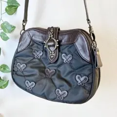 美品 アナスイ ショルダーバッグ レザー ナイロン キルティング 蝶 三層構造