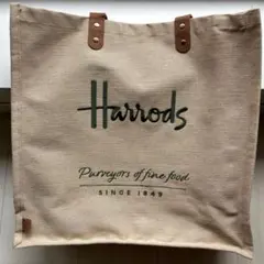 Harrods ハロッズ トートバッグ エコバッグ 麻生地 本革持ち手のサムネイル
