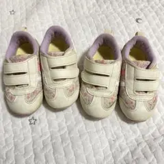 asics 花柄 ベビーシューズ ホワイト・ピンク　14.5 2足