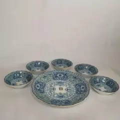 明和窯 古伊万里唐草模様 7寸皿1＋小鉢5のセット おもてなし 未使用品