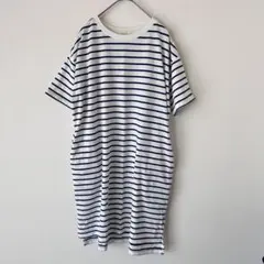 ショコラフィネローブ 半袖ワンピース ポケット有　ボーダー柄 ふんわり 重ね着⚪︎