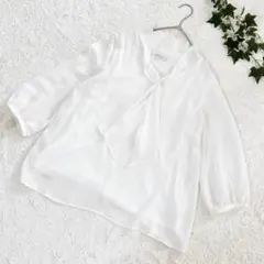 大きいサイズ untitled アンタイトル ボウタイ ブラウス XL 白 長袖 