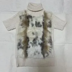 リアルファーニットセーター　半袖ニットセーター ふわふわ 白系 ハイネック