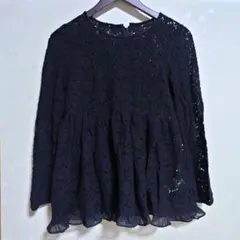 黒色トップス 総レース チュニック earth music&ecology