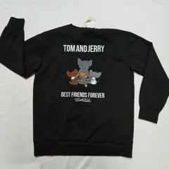 トム&ジェリーメンズブラックさがら刺繍トレーナーLLサイズ