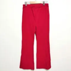 【1000円均一】美品 フレアパンツ レッド 脚長効果 リブパンツ