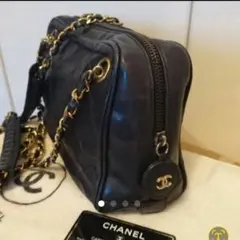 CHANEL 紺ラムスキン ショルダーバッグ　希少ネイビーチェーンショルダー