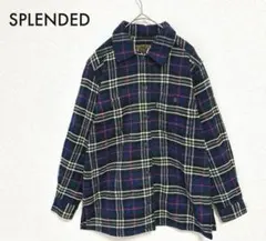 SPLENDED チェック柄 長袖シャツ ネイビー系 厚地