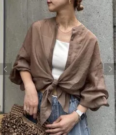 チャオパニックティピー　シアーバンドカラーシャツ ブラウン