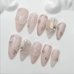 ネイルチップ ワンホン リボン 韓国 ゆめかわ ウィッシュコア キルティング