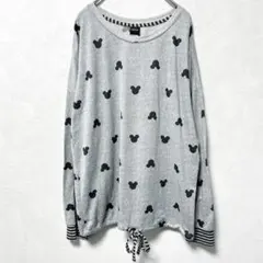 ❤️一点もの⭐️Disney【M】ミッキーマウス 総柄 カットソー グレー 裾リボン