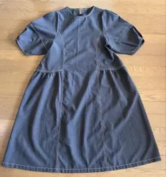 LULALA ブラックデニム　Aライン ワンピース